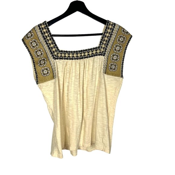 Lucky Brand Cream Black Embroidered Sleeveless Top Small - Picture 2 of 5